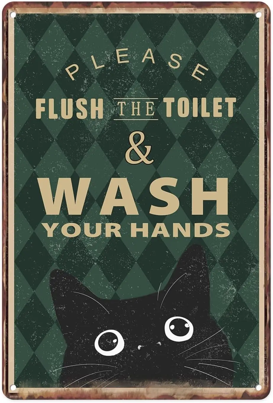 Britimes Please Flush the Toilet Wash Your Hand Vintage Metallblechschilder, schwarze Katze Retro grün lustiges Schild für Zuhause, Badezimmer, To