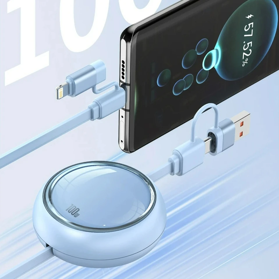 Einziehbares 100-W-USB-C-Schnellladekabel USB A auf C und C auf Lightning für IOS iPhone Samsung Galaxy Xiaomi Redmi Wire Image