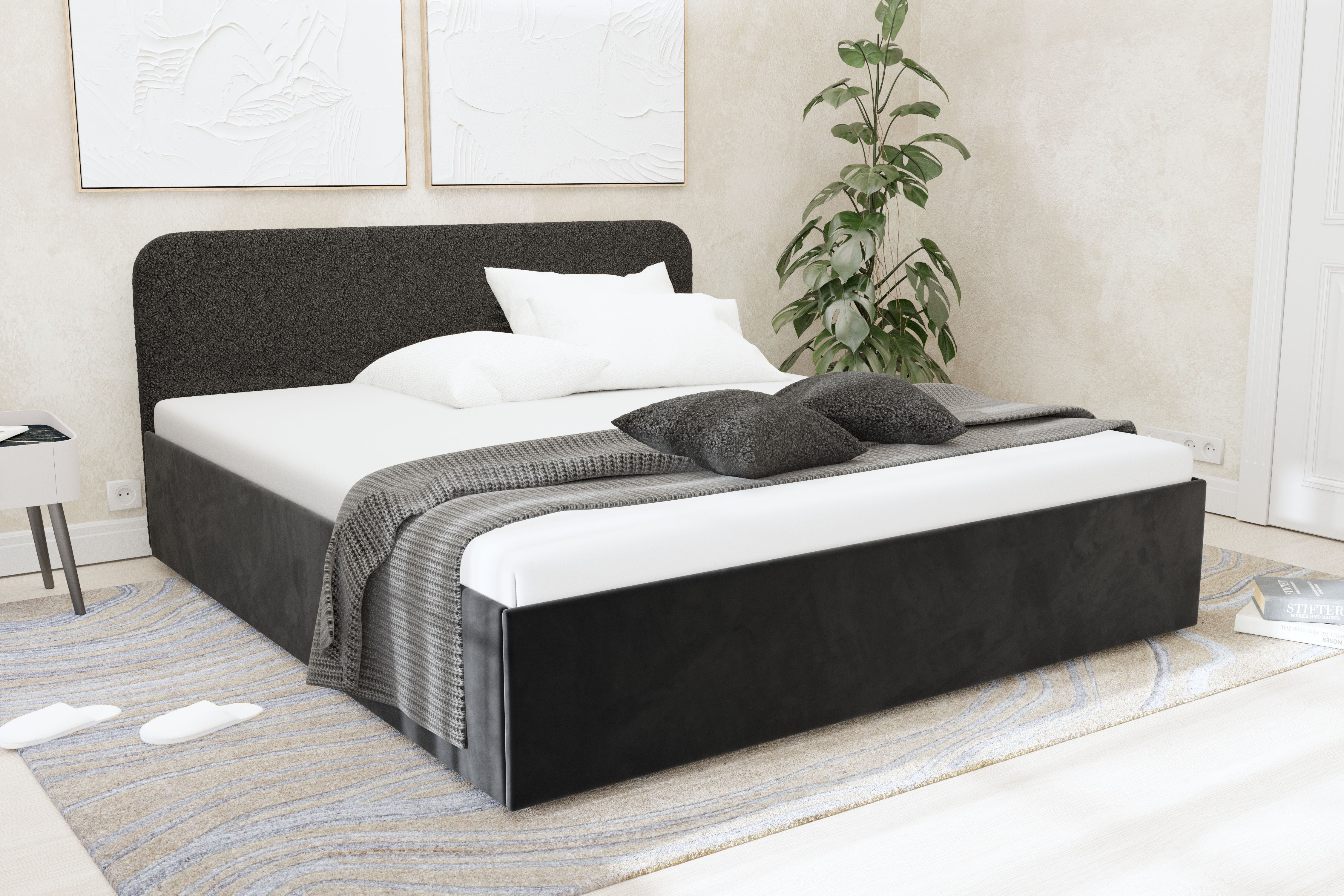 Polsterbett "Shawn", schwarz, L:210cm, Bezug Kopfteil: Teddy-Stoff: 100% Polyester, Bezug Bettgestell: Microvelours 100% Polyester, Polsterung: Polsterwatte, Material Gestell: gepolsterter Holzwerkstoff, WESTFALIA SCHLAFKOMFORT, Betten, zwei... Image