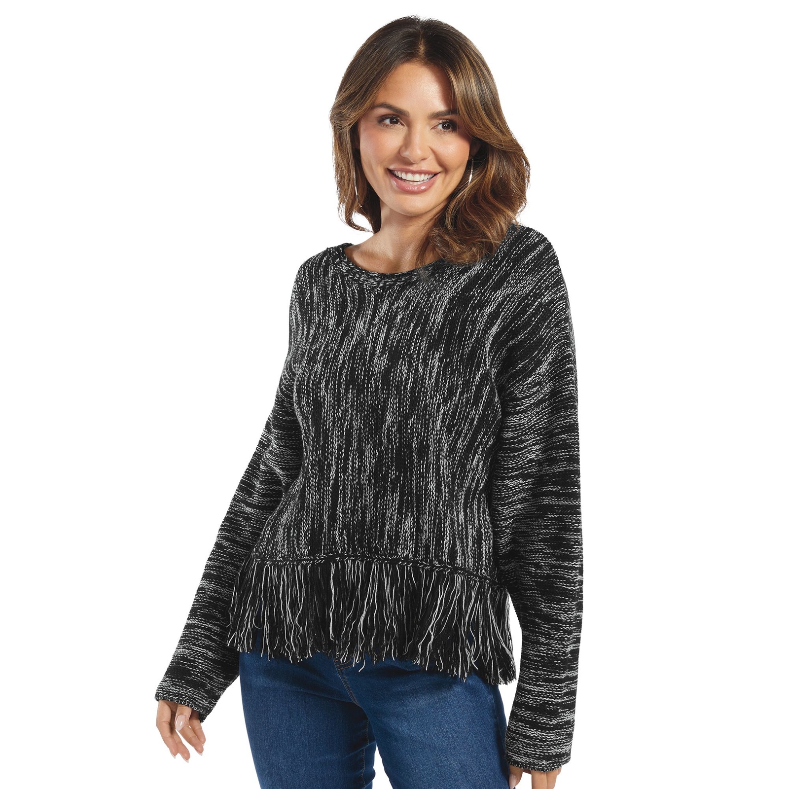 Masseys Fringe Sweater (Size XL) Black Marl, Acrylic