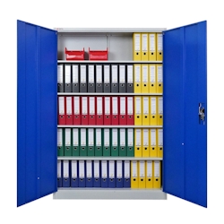 PROREGAL Flügeltürschrank ELEPHANT Metall Aktenschrank abschließbar 2 Türen 180x120x40cm Stahl 4 Ebenen Stahlschrank Pulverbeschichtung Blau/Lichtgrau Image
