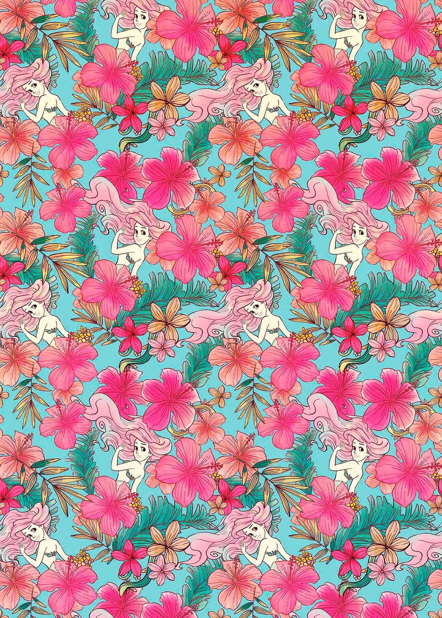 Vliestapete KOMAR "Digitaldruck Vlies - Ariel Pink Flower - Größe 200 x 280 cm", bunt, B:200 L:280, Vlies, Tapeten, Kinderzimmer Image