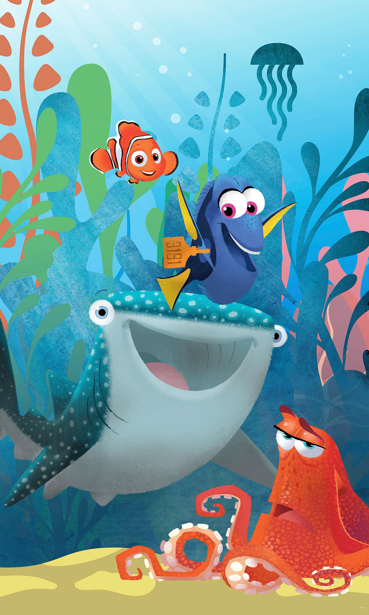 Vliestapete KOMAR "Digitaldruck Vlies - Finding Dory Aquarell - Größe 150 x 250 cm", blau, B:150m L:250m, Vlies, Tapeten, Kinderzimmer Image