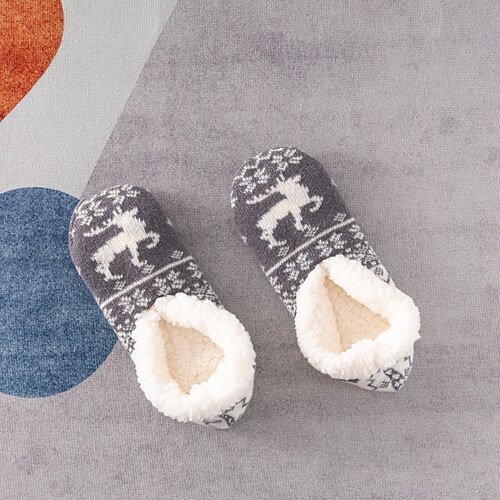 Weihnachtssocken für Damen mit flauschigem Sternmuster, dicke Plüsch-Hausschuhsocken aus Baumwolle für den Winter zu Hause oder zum Schlafen, warme, kuschelige, rutschfeste Indoor-Socken Image