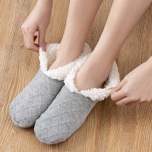 Flauschige Sherpa-Futtersocken für Damen, dicke, warme Winter-Hausschuhsocken mit rutschfestem Griff für zu Hause, im Bett oder zum Schlafen Image