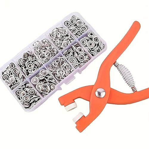 50/100/150/200-teiliges Schnellknopf-Set, Handklemme – stabiles Edelstahl-Set für Kleidung, Hüte und Taschen – inklusive Installationswerkzeug, Handwerkzeug, Schnellknopf-Set, langlebige Image