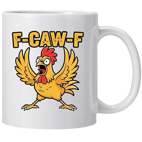 f-caw-f lustige Huhn Becher humorvolle Hahn Kaffeetasse Gag Weihnachtsgeschenk für Freunde Keramik-Teetasse für die Familie, für Büro, Küche, Geburtstag, Weihnachten oder als lustige Geschenkidee Image