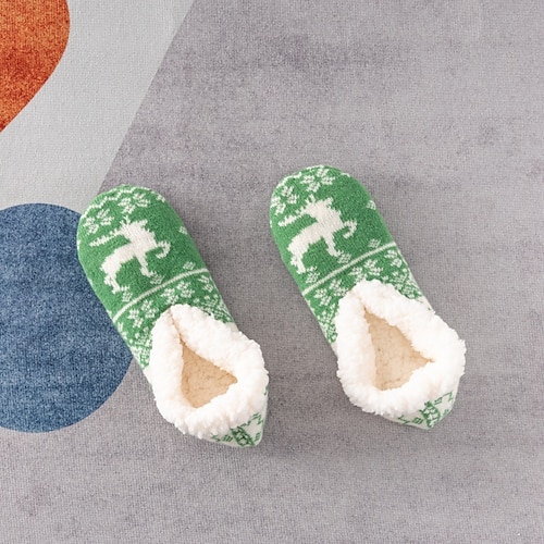 Weihnachtssocken für Damen mit flauschigem Sternmuster, dicke Plüsch-Hausschuhsocken aus Baumwolle für den Winter zu Hause oder zum Schlafen, warme, kuschelige, rutschfeste Indoor-Socken Image