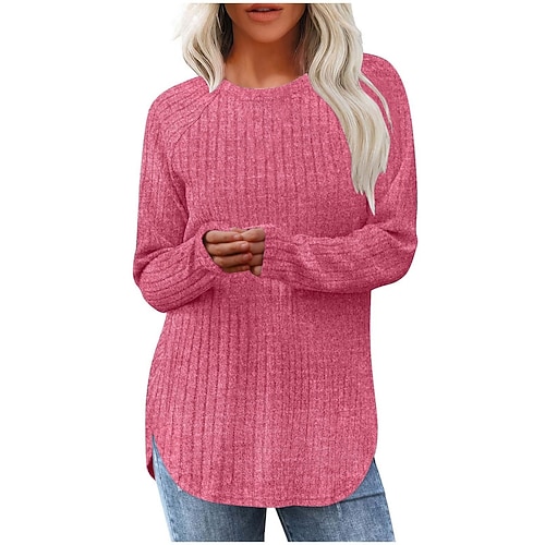 Damen Bluse Gerafft Einfarbig Stilvoll Lässig Langarm Rundhalsausschnitt Normale Oberteile Täglich Blau Weiß Wein Purpur Fuchsie Frühling Herbst Winter Image