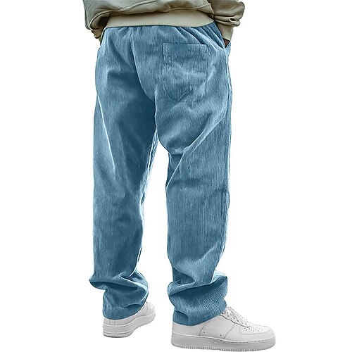 Herren Hose Cordhose Baggy-Hosen Freizeithose Gerade geschnittene Sweatpants Kordelzug Elastischer Bund Einfarbig Komfort Volle Länge Outdoor Täglich Streetwear Mode Klassicher Stil Schwarz Weiß Image