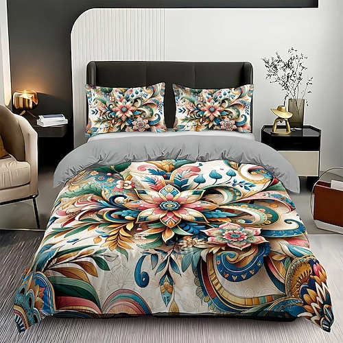 3-teiliges Daunenbettbezug-Set mit Retro-3D-Blumendruck für Queensize-Betten, weicher, kurzer Plüsch-Bettbezug mit 2 Kissenbezügen – gemütliche Bettwäsche für Hotelzimmer komfortabel Image