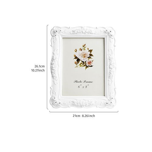1 Stück dreidimensionaler Bilderrahmen mit weißem Rosenrelief im europäischen Stil, eine warme Schreibtischdekoration für Zuhause, Bilderrahmen, Ornament, geeignet für Schlafzimmer, Arbeitszimmer, Image