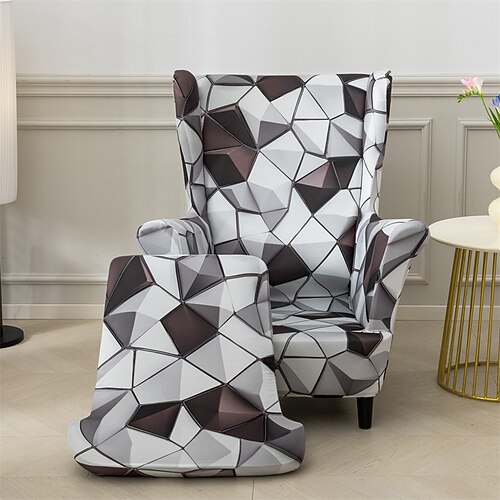 schlichter moderner weicher Ohrensesselbezug elastischer Rundum-Tiger-Bankbezug Freizeithockerbezug Bezug karierter Sofastuhlbezug Image