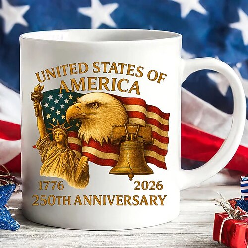 Tasse zum 250. Jahrestag der Vereinigten Staaten, patriotische 325-ml-Keramiktasse mit Weißkopfseeadler-Motiv und amerikanischer Flagge im Retro-Stil, Geschenkidee für Männer und Frauen zum Unabhängigkeitstag Image