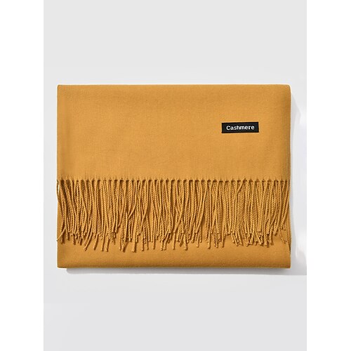 Weihnachtsschal für Damen mit Kaschmir-Feeling, weicher Winterschal aus Kaschmir-Imitat mit Quasten, warmer, einfarbiger Schal für Urlaub, Outdoor und Alltag Image