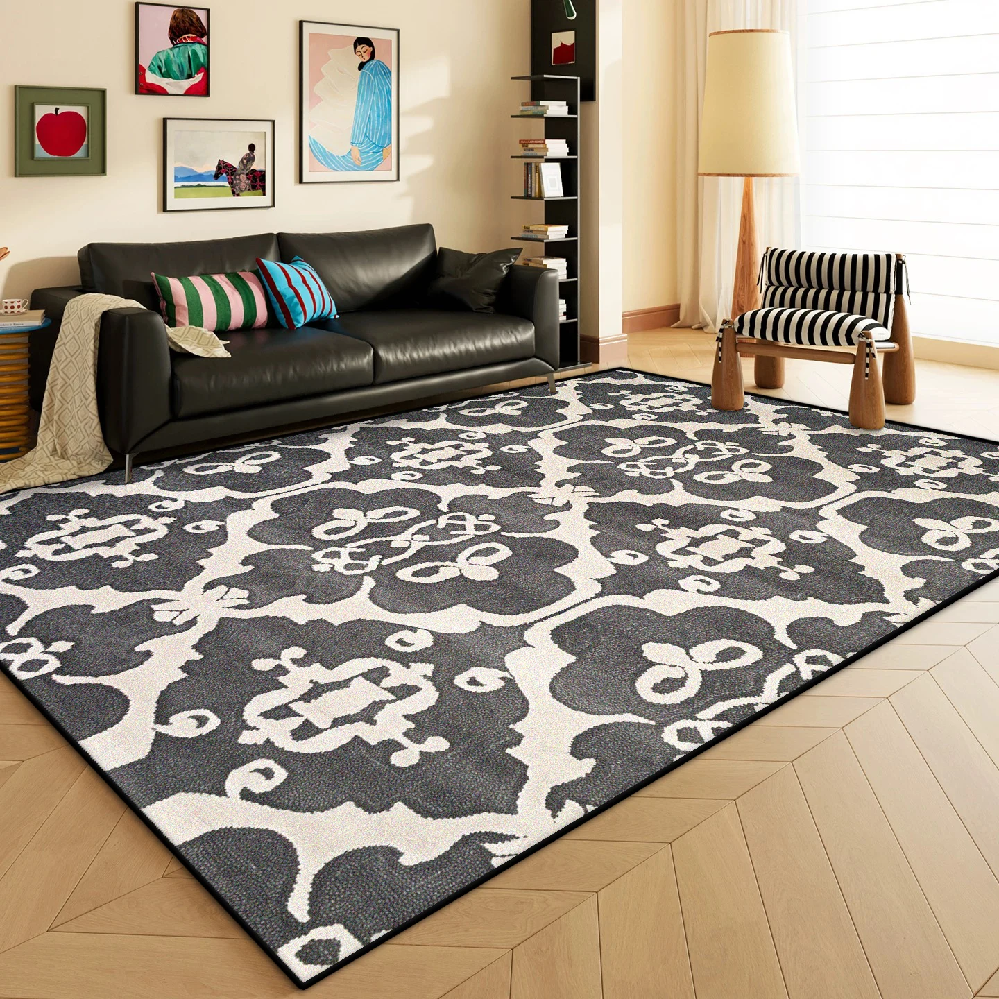 Nordic Geometric Carpet for Living Room Light Luxury Decoration Striped Abstract Rug Bedroom Kitchen Washable Non-slip Floor Mat