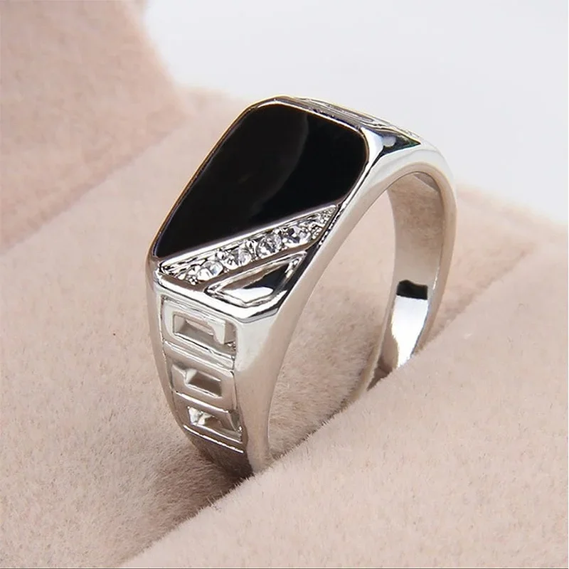 Classic Ring Mens Rings Punk Black Square Fashion Mens Ring Surface Pattern Fashion Rings for Men Gold Color Ring Wholesale