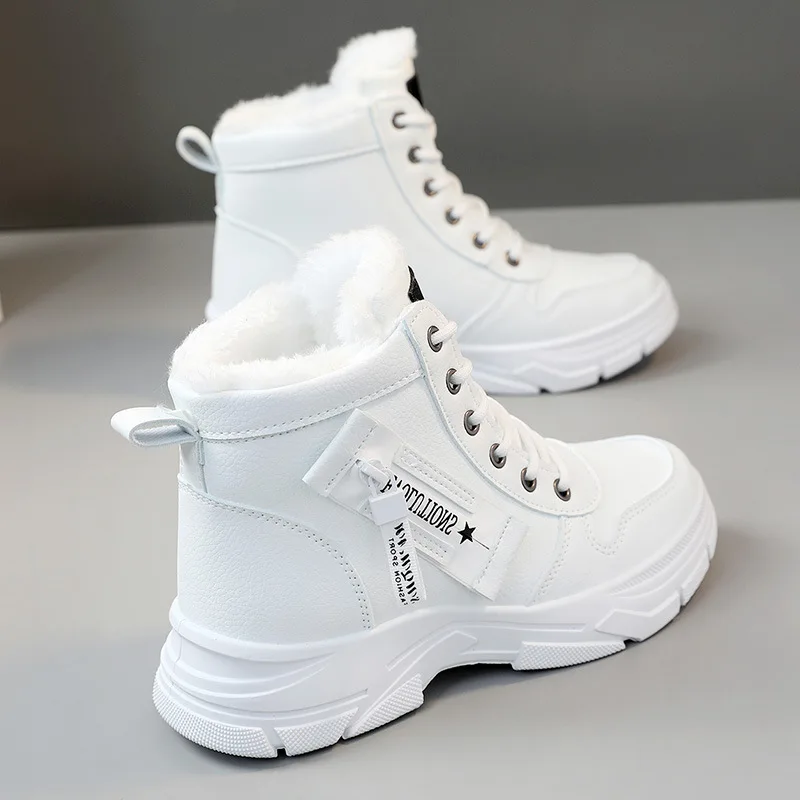Designer-Turnschuhe für Damen, lässige High-Top-Schuhe für Damen, 2024, Winter, mit Plüsch gefüttert, warme Schuhe, dicke Schnür-Sportschuhe, Größe 43
