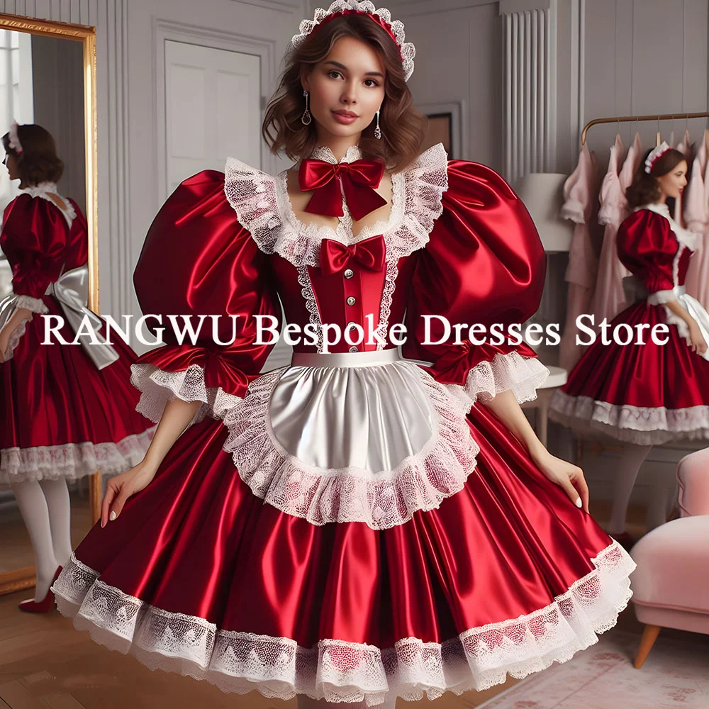 Rotes Dienstmädchen-Abendkleid aus PVC, kurzes Gothic-Punk-Abschlussballkleid, 2025, Cosplay, Lolita, Heimkehr, Cocktail, individuell gestaltet