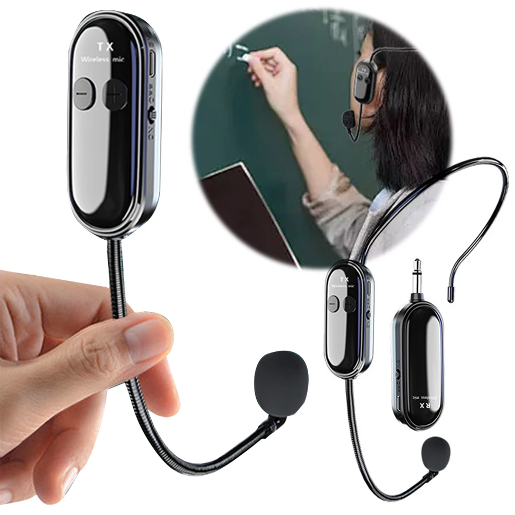 2,4 G kabelloses Mikrofon-Headset, Langstrecken-Mikrofonsystem, kabelloses Headset und tragbares 2-in-1-Mikrofon für den Sprache im Freien Image