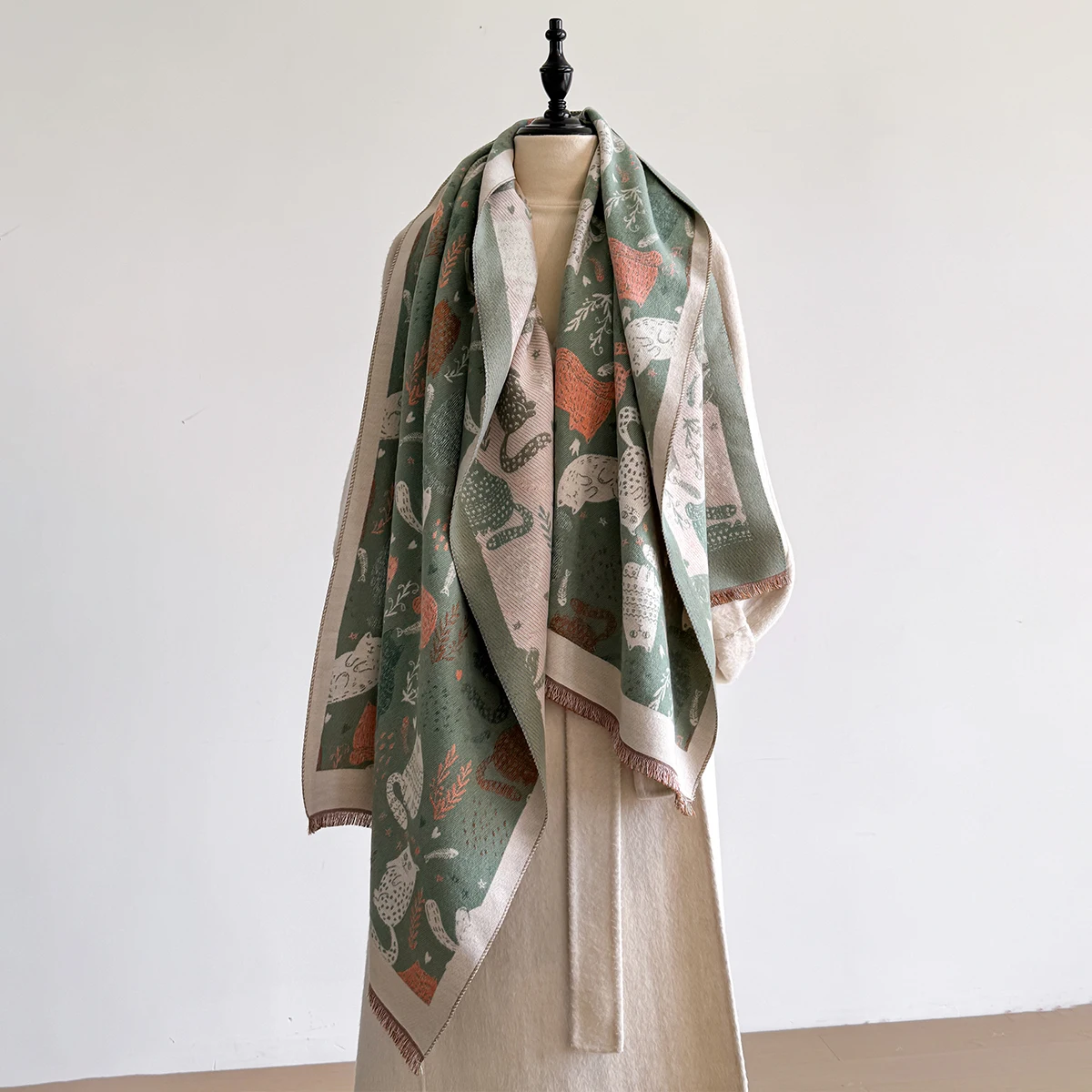 2025, Luxus Katze Druck Kaschmir Schal frauen Winter Doppelseitige Dicke Warme Weibliche Schal Schal Pashmina Schals Hijab Stolen Image