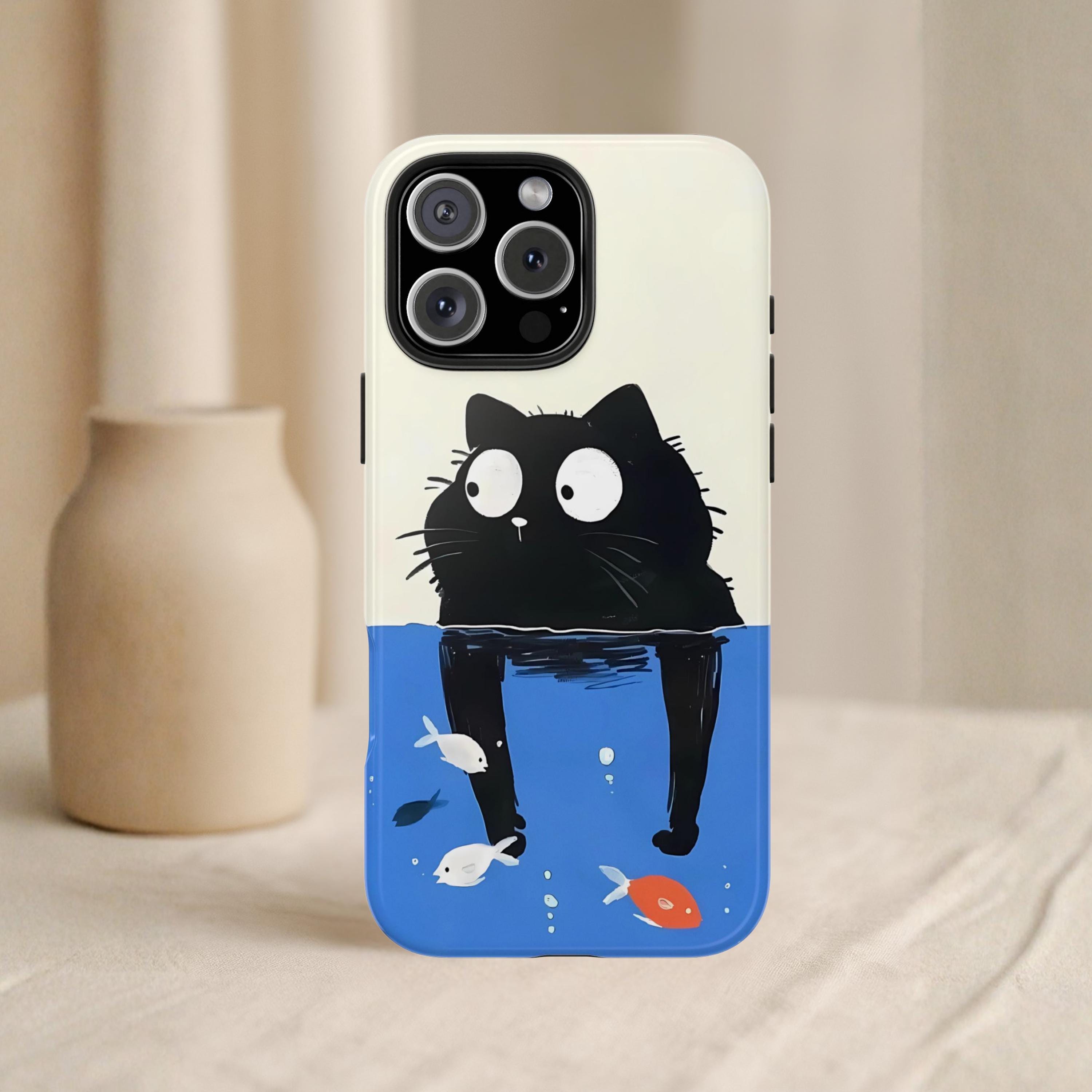 Custodia per iPhone a forma di gatto divertente, custodia per telefono a forma di gattino kawaii, regalo estetico a tema animale, custodia protettiva