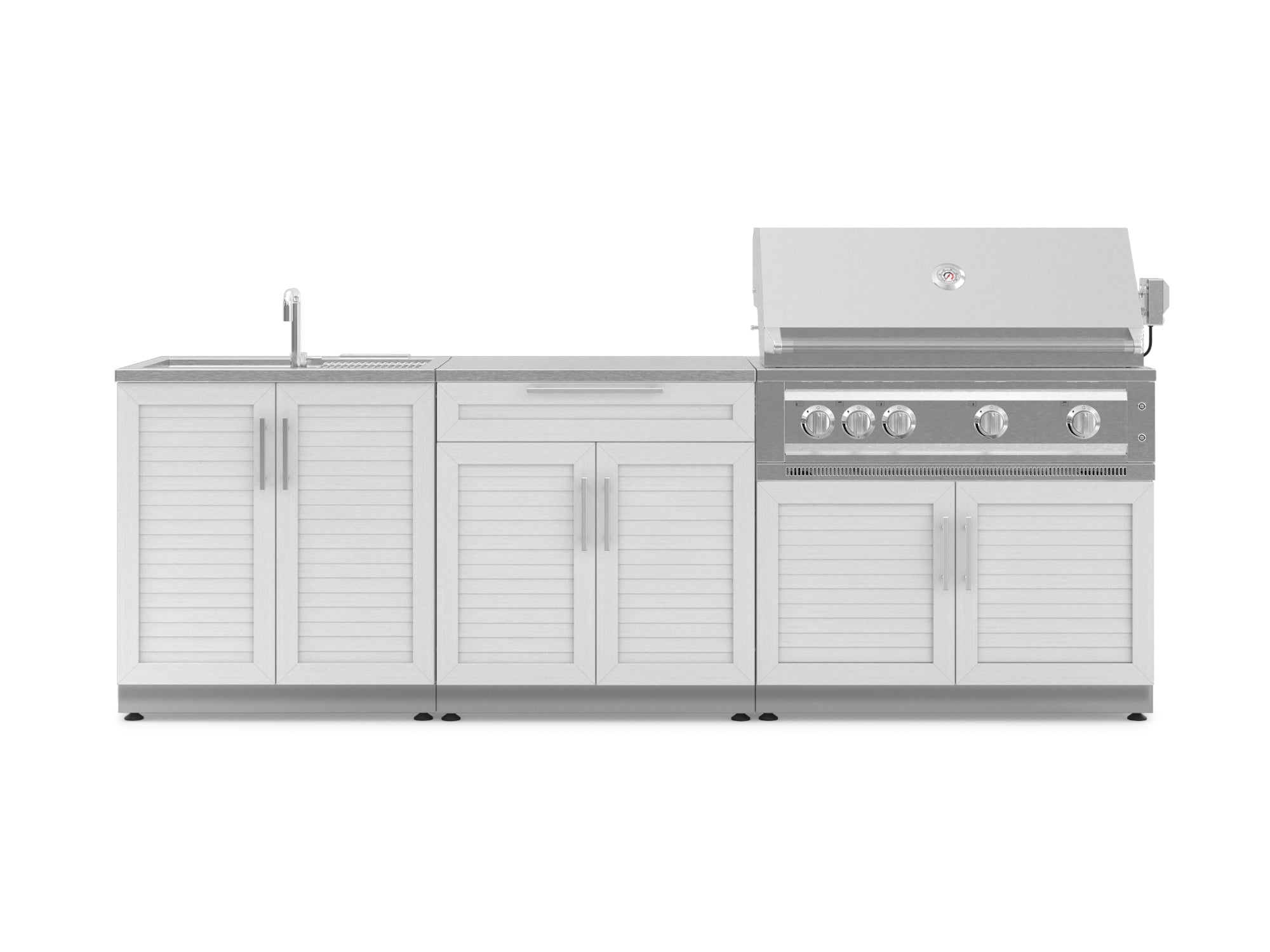 NewAge Outdoor Kitchens Stainless-Steel 5-Piece Cabinet Set with Bar, Sink, Grill Cabinet, Platinum Grill, and Countertop