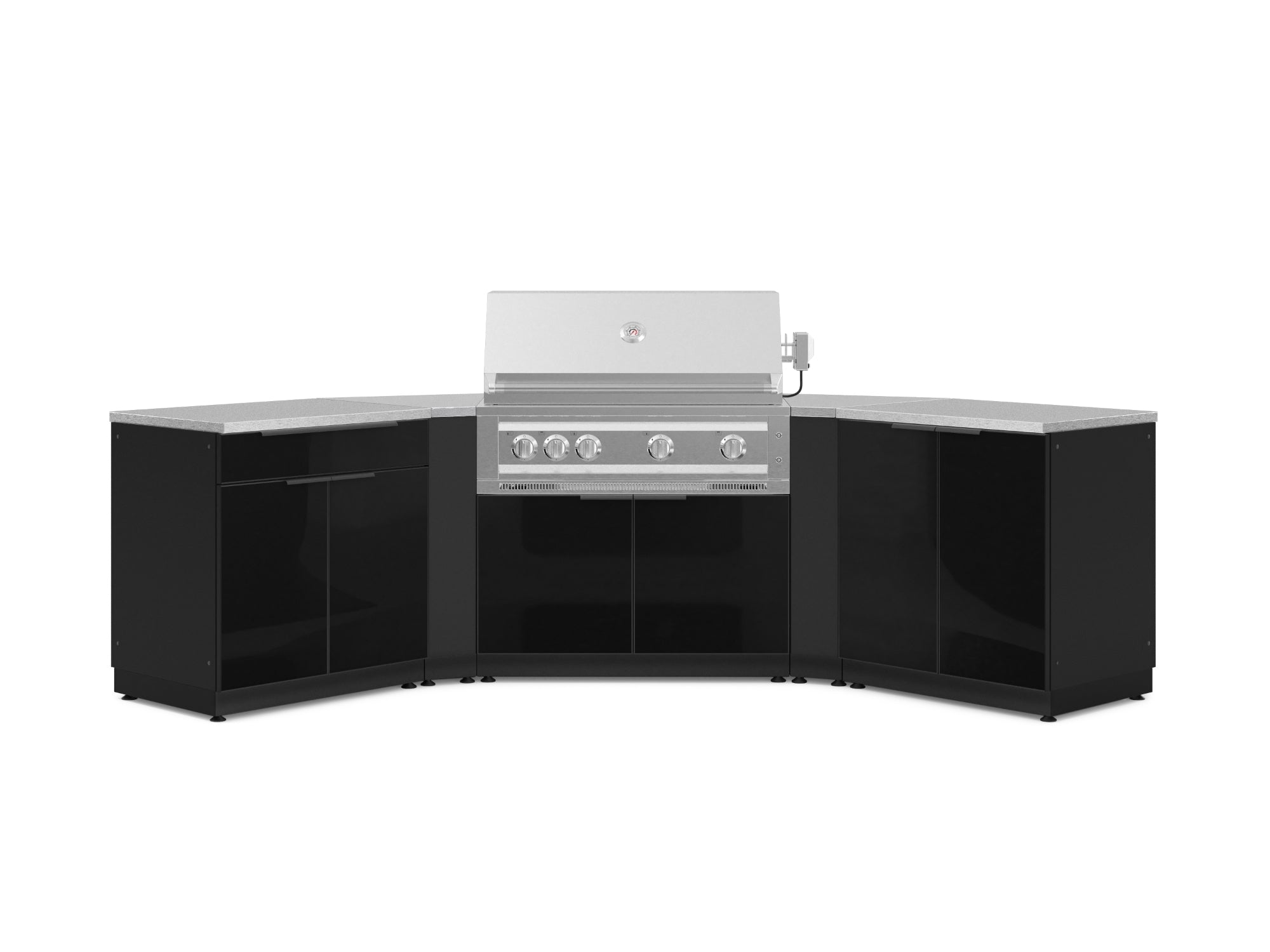 NewAge Outdoor Kitchens Aluminum 7-Piece Cabinet Set with 2 Door, Bar, Corner, Grill Cabinet, Platinum Grill, and Countertops