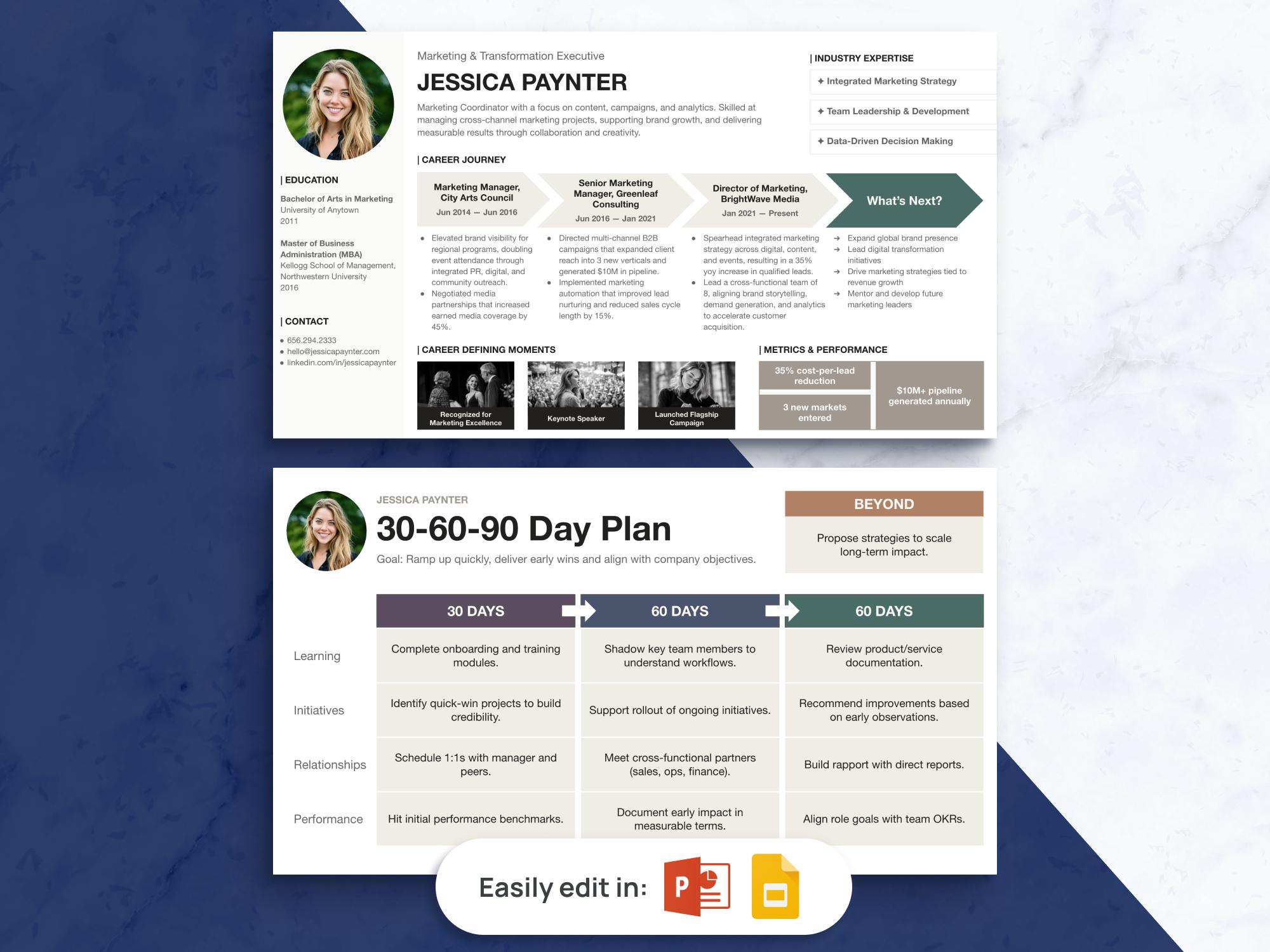 Modello di presentazione professionale per piano di 30, 60 e 90 giorni / Google Slides, Microsoft Powerpoint