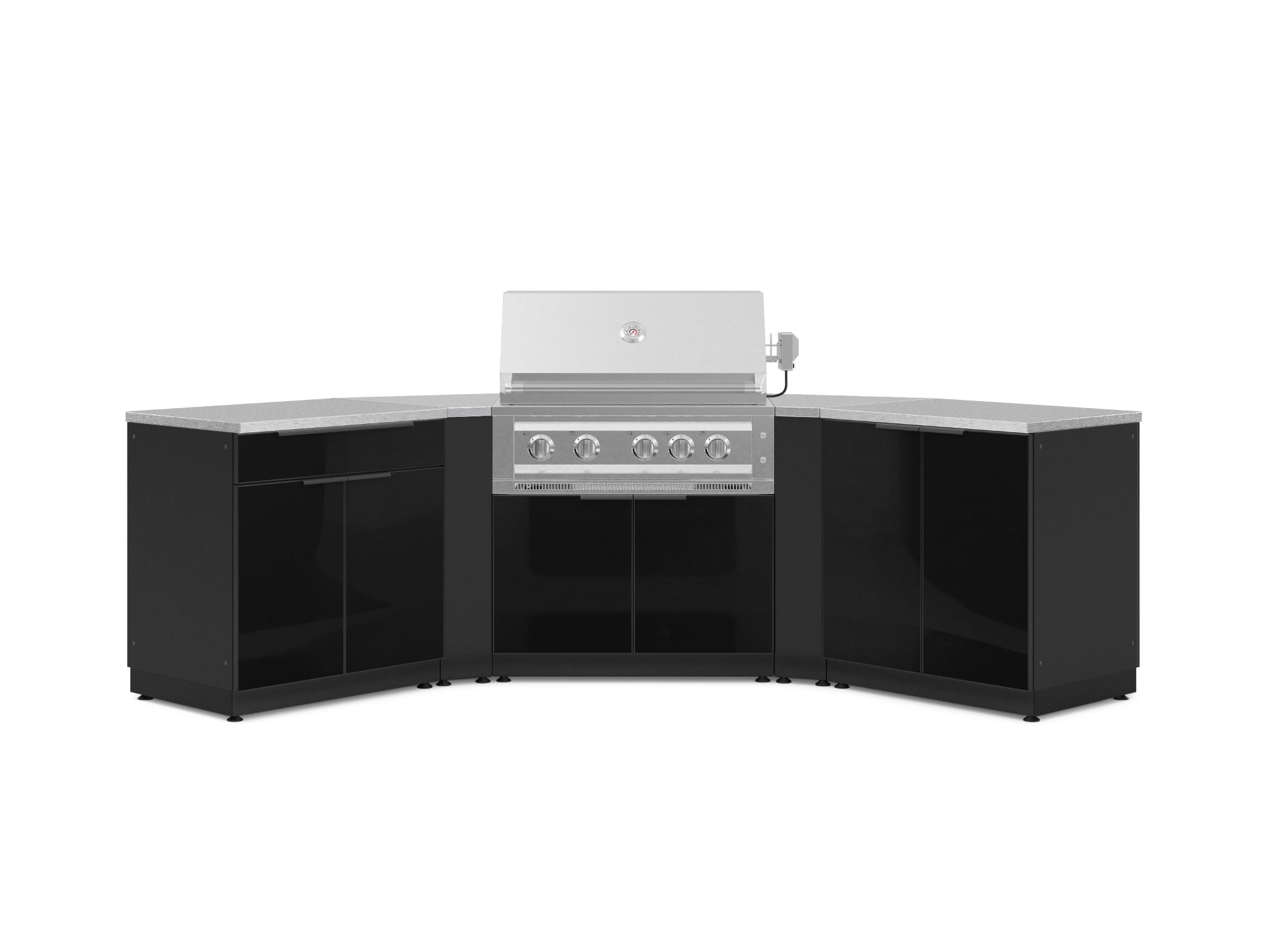 NewAge Outdoor Kitchens Aluminum 7-Piece Cabinet Set with 2 Door, Bar, Corner, Grill Cabinet, Platinum Grill, and Countertops