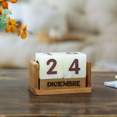 Neverending Time,'Marble Tile Cedarwood and Pinewood Perpetual Desk Calendar'