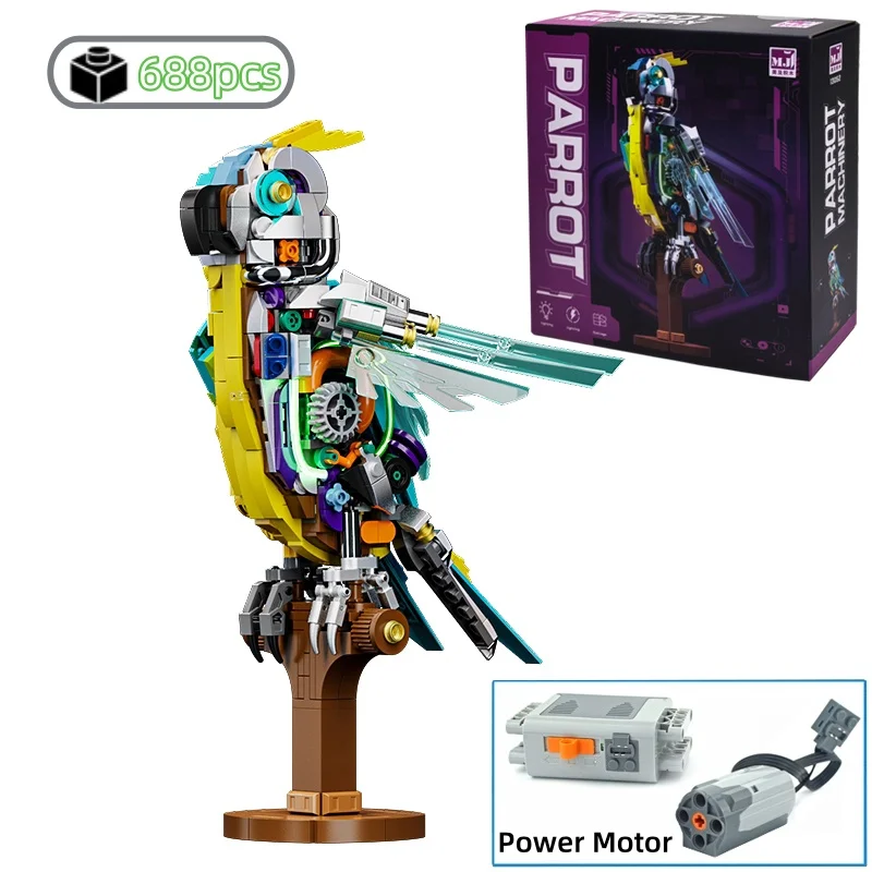 Mechanische Papagei Vogel Tier Montage Modell Bausteine Kit Power Motor Spielzeug Kreative Geschenke Kind Kinder und Erwachsene Image