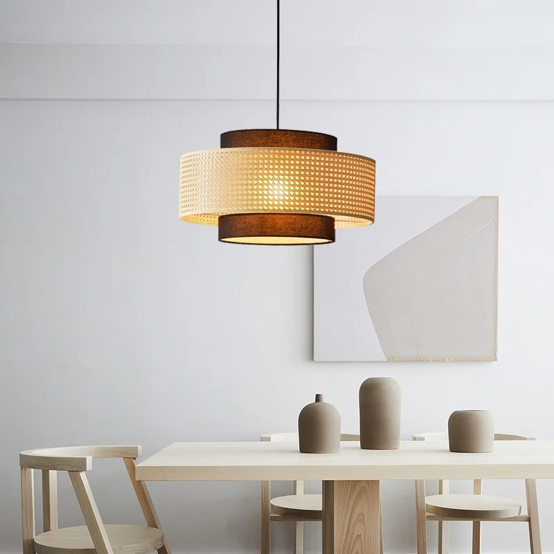 Vintage Pendelleuchte handgefertigte gewebte Rattan Pendelleuchte LED warme Lichter Wohnzimmer Restaurant Küche Teehaus Kronleuchter