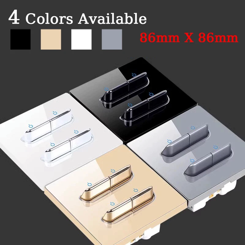 Schaltersteckdose aus gehärtetem Glas nach europäischem britischem französischem Standard mit Kontrollleuchte, selbstrückstellende 1 2 3 4-Gang-Wandpaneel-Steckdosen Image