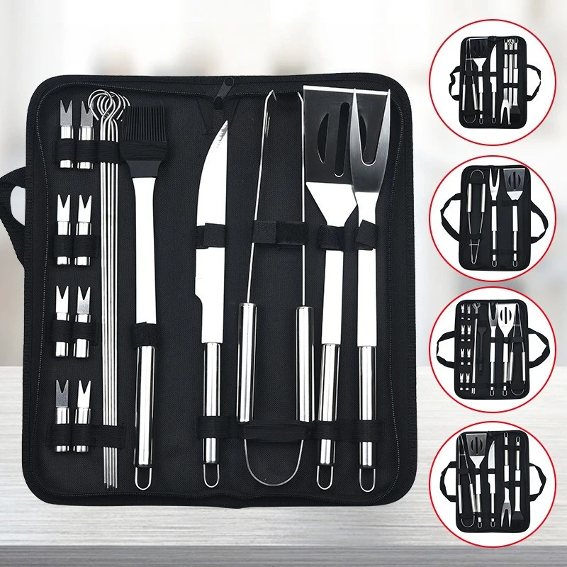 Edelstahl-Ofenset, Kombinationswerkzeug, Outdoor-Grill, Grill-Set, Grill-Set, Aufbewahrung, tragbare Stofftasche, Werkzeuge, Zubehör Image