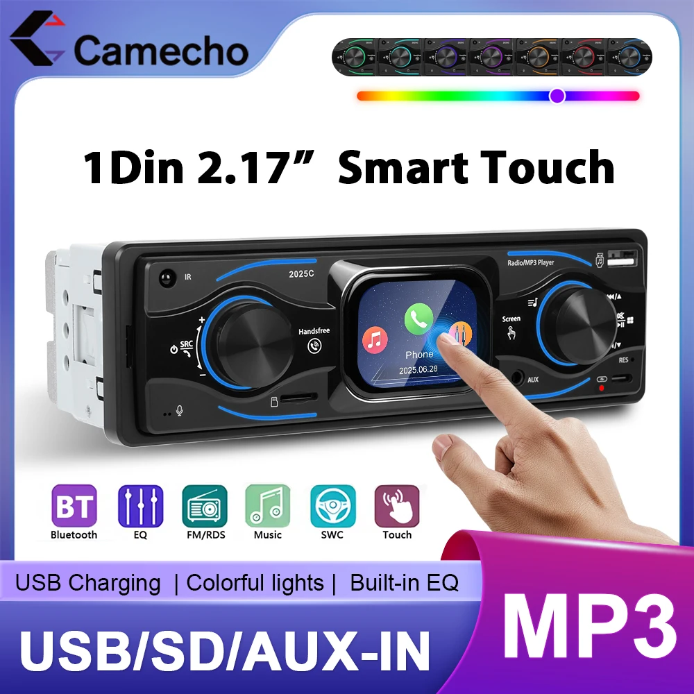 Inefala 1 Din Autoradio MP3-Player In-Dash-Touchscreen Autoradio Bluetooth USB/SD/AUX-IN Bunte Lichter Lenkradsteuerung