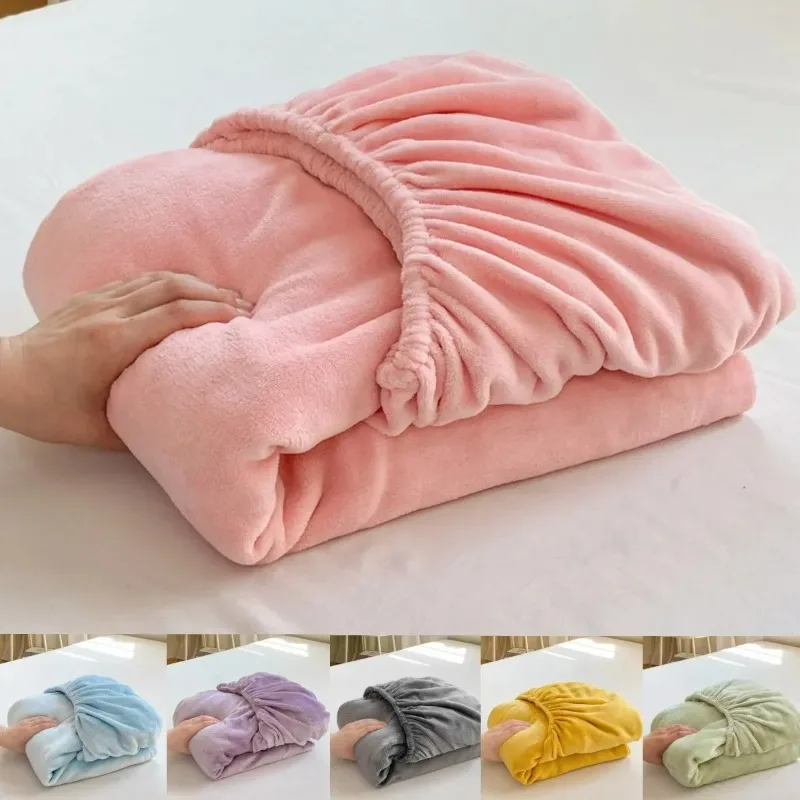 Weicher, warmer Plüsch-Matratzenbezug, Winter-Samtmaterial, Spannbetttuch, verdickter, warmer Bettbezug, Matratzenschoner, mehrere Größen Image