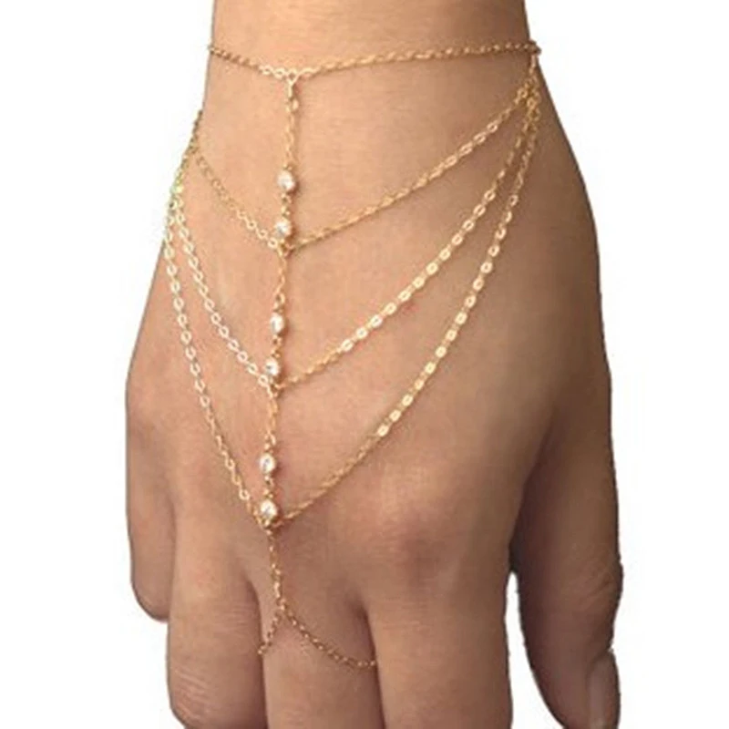 Mode Punk Stil Finger Ring Hand Kette Harness Slave Frauen Neue Multi Kette Harness Finger Armreifen Für Frauen Image