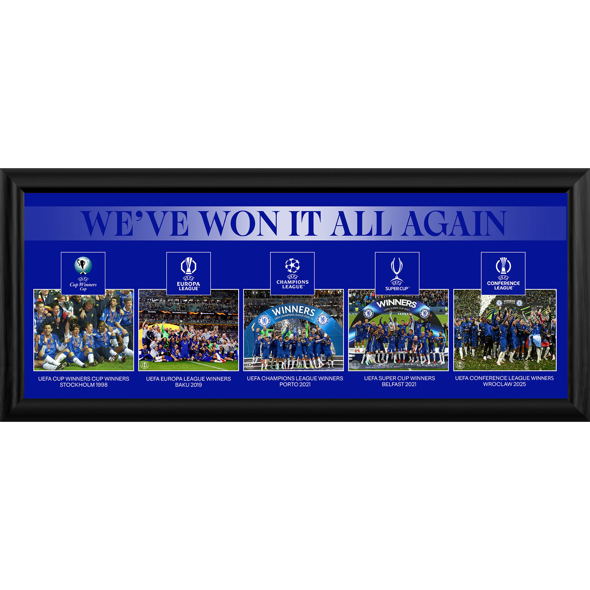 Chelsea UEFA „Wir haben alles gewonnen“ Montage, 76 cm Rahmen Image