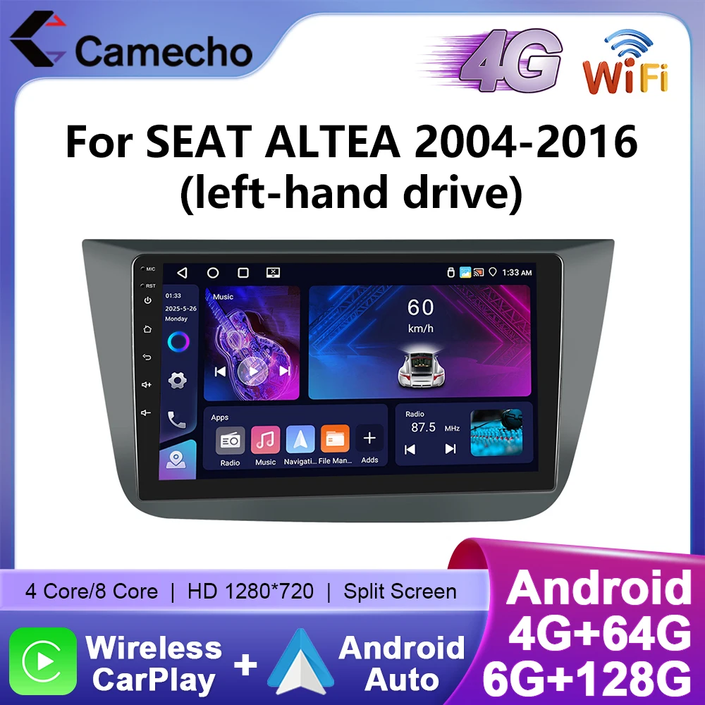 Camecho 6 + 128G 8Core Drahtlose CarPlay Andorid Auto Auto Radio Für SEAT ALTEA 2004-2016(LHD) GPS Stereo 4G WiFi Multimedia Player Image