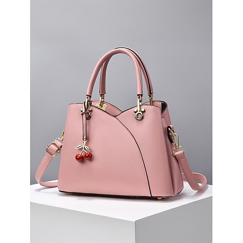 Borsa da donna in similpelle con ciondolo a forma di ciliegia, manico superiore e tracolla, elegante borsa tote multicolore per donna, perfetta per feste di Natale, regali per le feste e outfit quotidiani