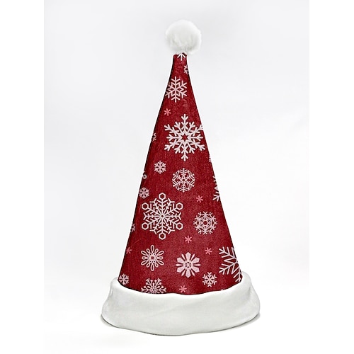 cappello da Babbo Natale rosso da donna con rifiniture in pelliccia sintetica bianca e motivo a fiocco di neve, morbido cappello di peluche per le feste invernali, le riunioni di famiglia e le celebrazioni natalizie