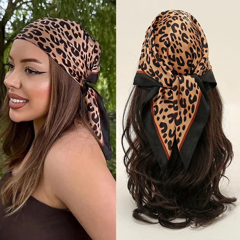 Moda di lusso Stampa leopardata 70 * 70 cm Sciarpa quadrata Donna Morbido raso Fascia per capelli Fazzoletto da collo Cravatta Fascia femminile Foulard Borsa Nastro