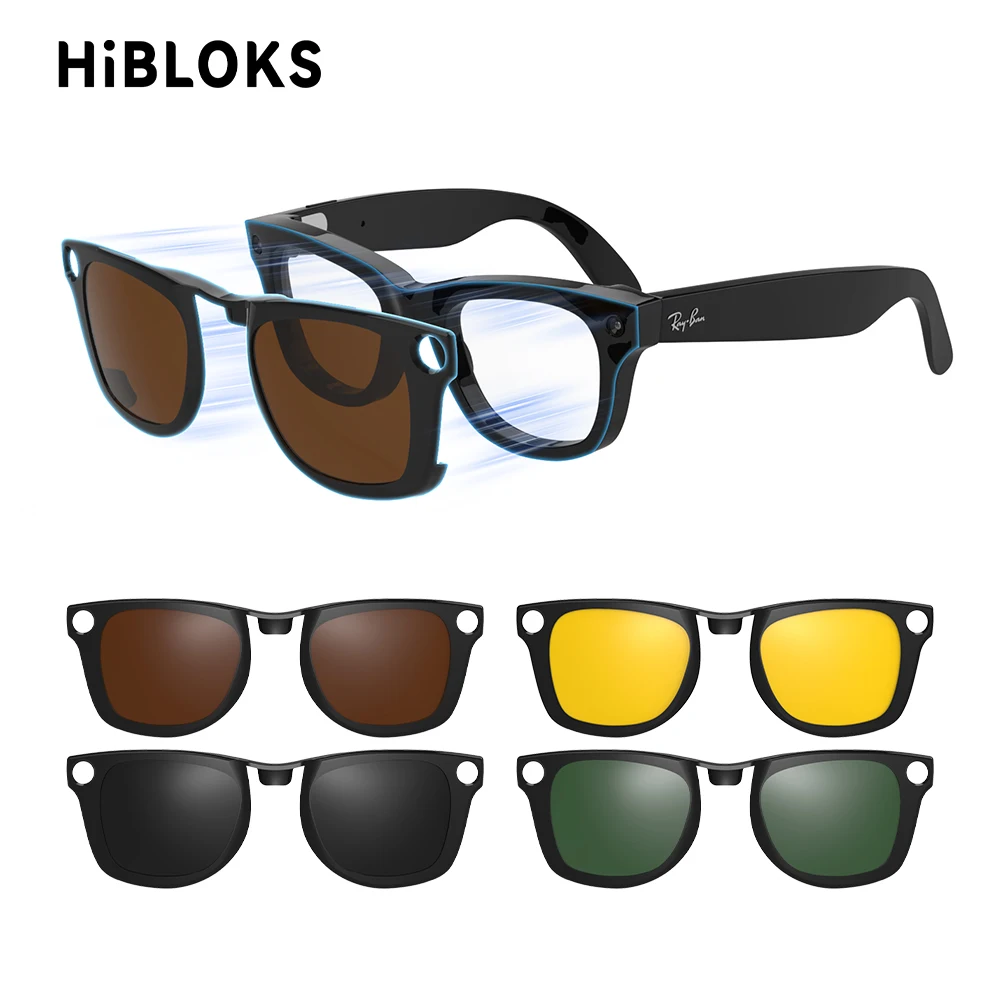 HIBLOKS Polarized Glasses Clip For Ray-Ban Meta Wayfarer RW4006/RW4008 Smart Glasses Cool Fashion Sunglasses lenses Anti-Glare