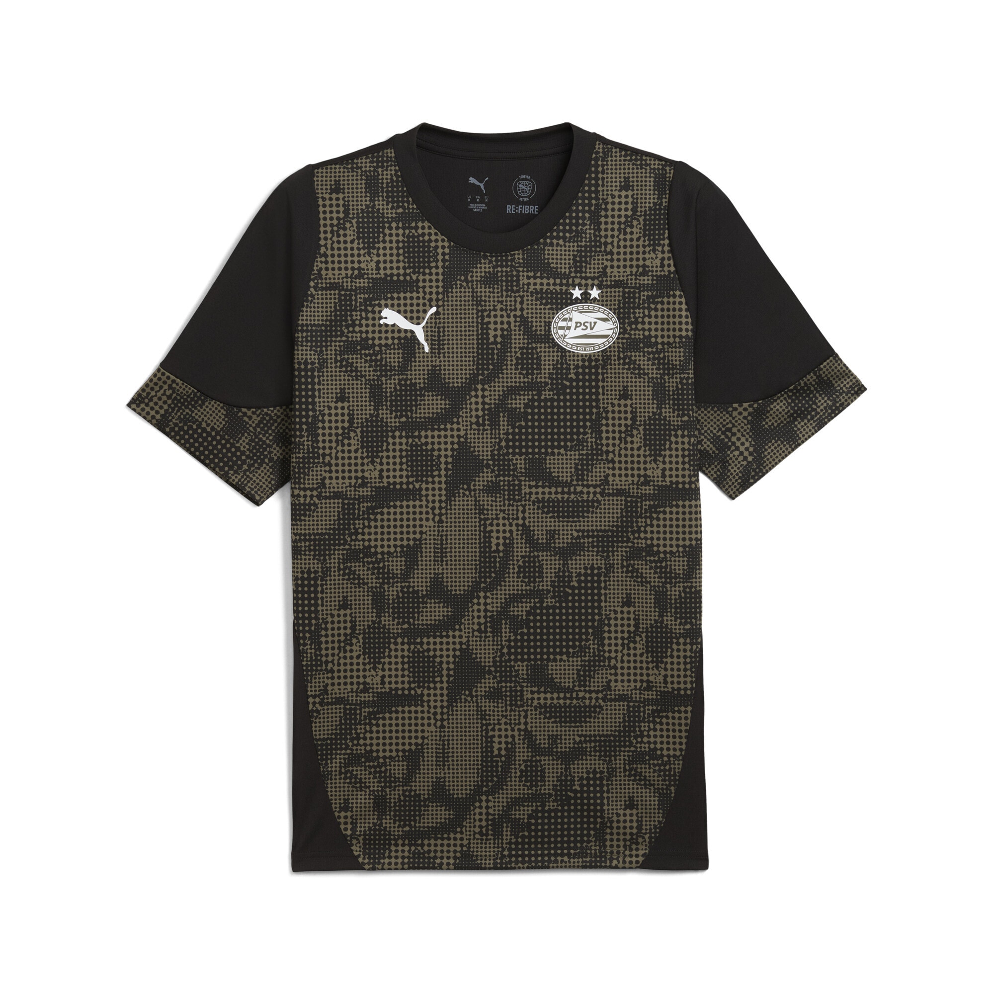 Trainingsshirt PUMA "PSV Eindhoven Trainingstrikot Herren", Damen, Gr. M, grün (schwarz loden grün), Obermaterial: 100% Polyester, bedruckt, slim fit, Rundhals, Shirts