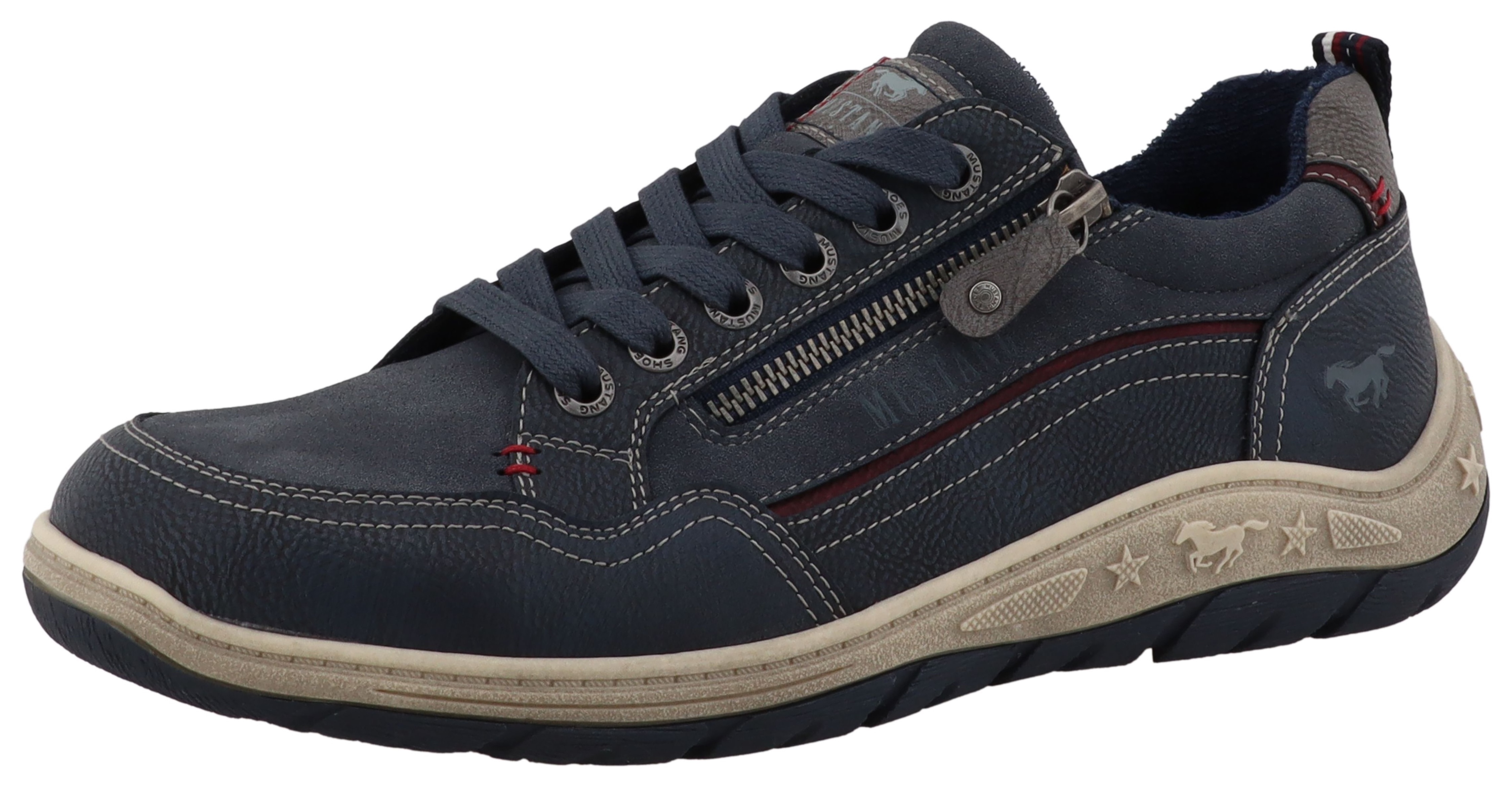 Sneaker MUSTANG SHOES "Benedetto", Damen, Gr. 41, blau (navy), Lederimitat, Basic, Schuhe Sneaker, Schnürschuh, Halbschuh mit Reißverschluss