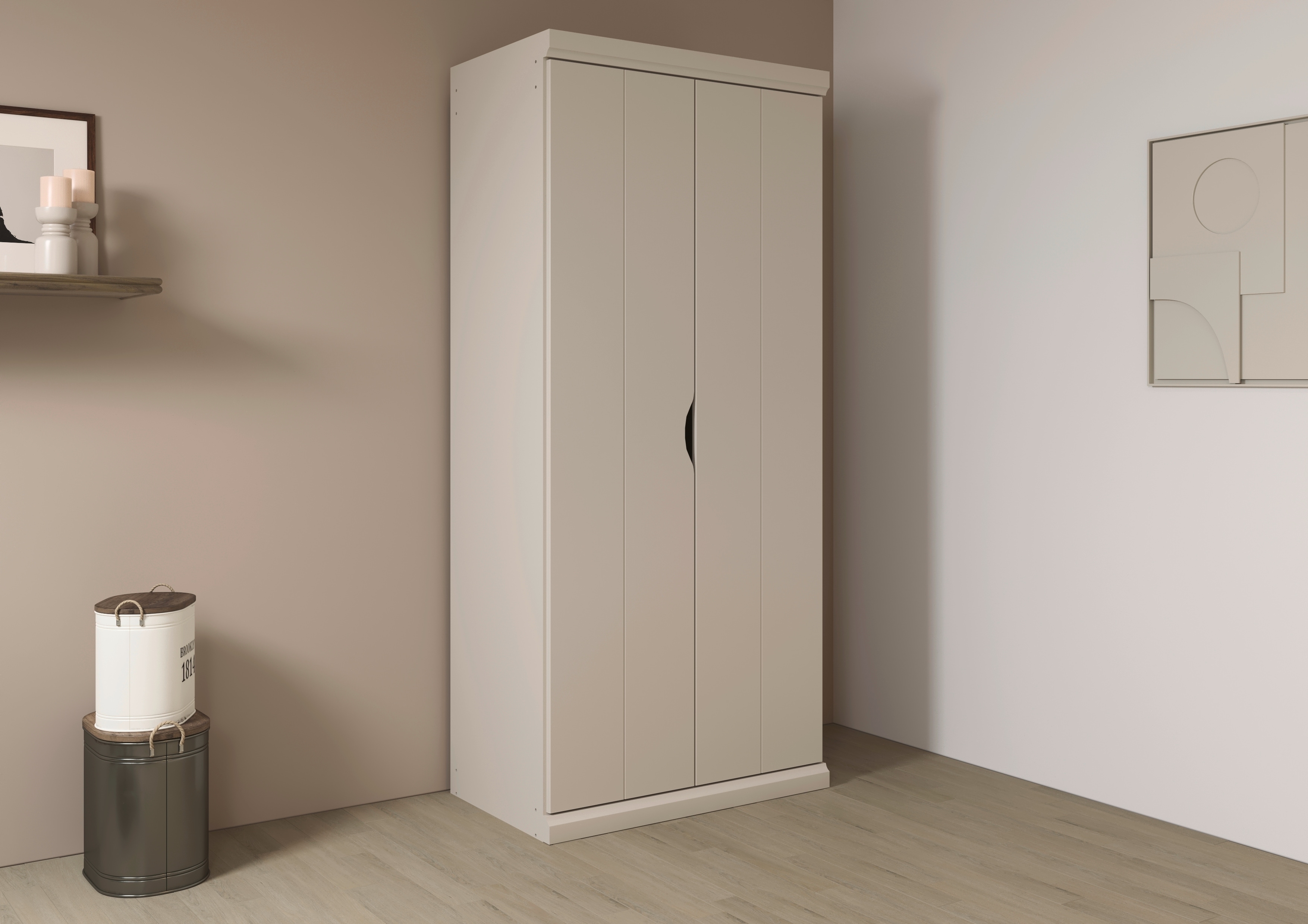 Kleiderschrank RAUCH "Drehtürenschrank Schrank Garderobe Wäscheschrank Schlafzimmer MARLENE", beige (beige (champagner)), B:91cm H:203cm T:56cm, Holzwerkstoff, Schränke, Kleiderschrank, in 3 Breiten 91/136/181 cm im Landhaus-Stil MADE IN GERMANY