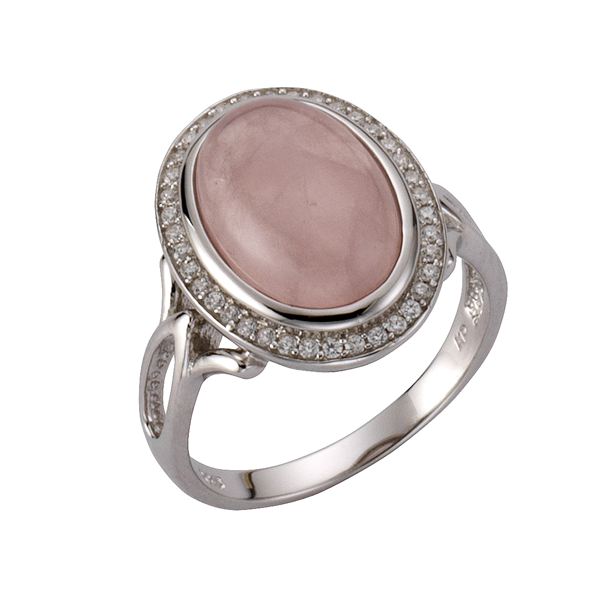 Fingerring ZEEME "925 Sterling Silber rhodiniert mit echtem Rosenquarz Zirkonia" Gr. 56, weiß, Fingerringe, Damen, 056 (17,8), Silber 925 (Sterlingsilber) Image