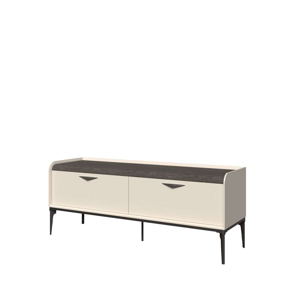 Lowboard INOSIGN "Sofy TV-Lowboard, TV-Kommode, TV-Schrank, TV-Unterschrank, TV-Möbel", pepper weiß, eiche melinga grau, B:167cm H:66cm T:50cm, MDF, Spanplatte, Sideboards, UV lackiert, Soft Close Funktion, Metallgestell in Anthrazit Dekor