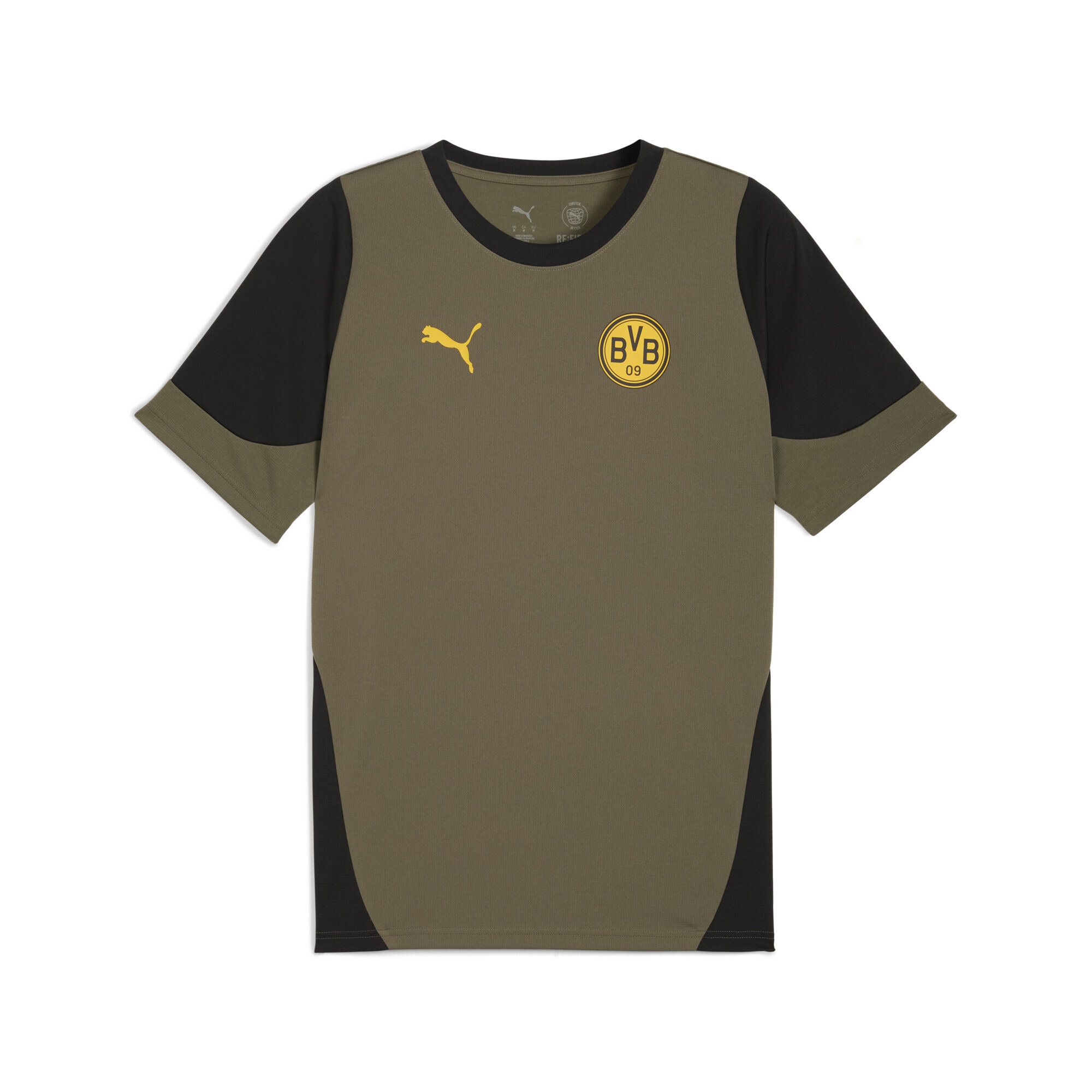 Trainingsshirt PUMA "Borussia Dortmund Trainingstrikot Herren", Damen, Gr. S, loden grün schwarz, Obermaterial: 100% Polyester, clean, slim fit, Rundhals, Shirts